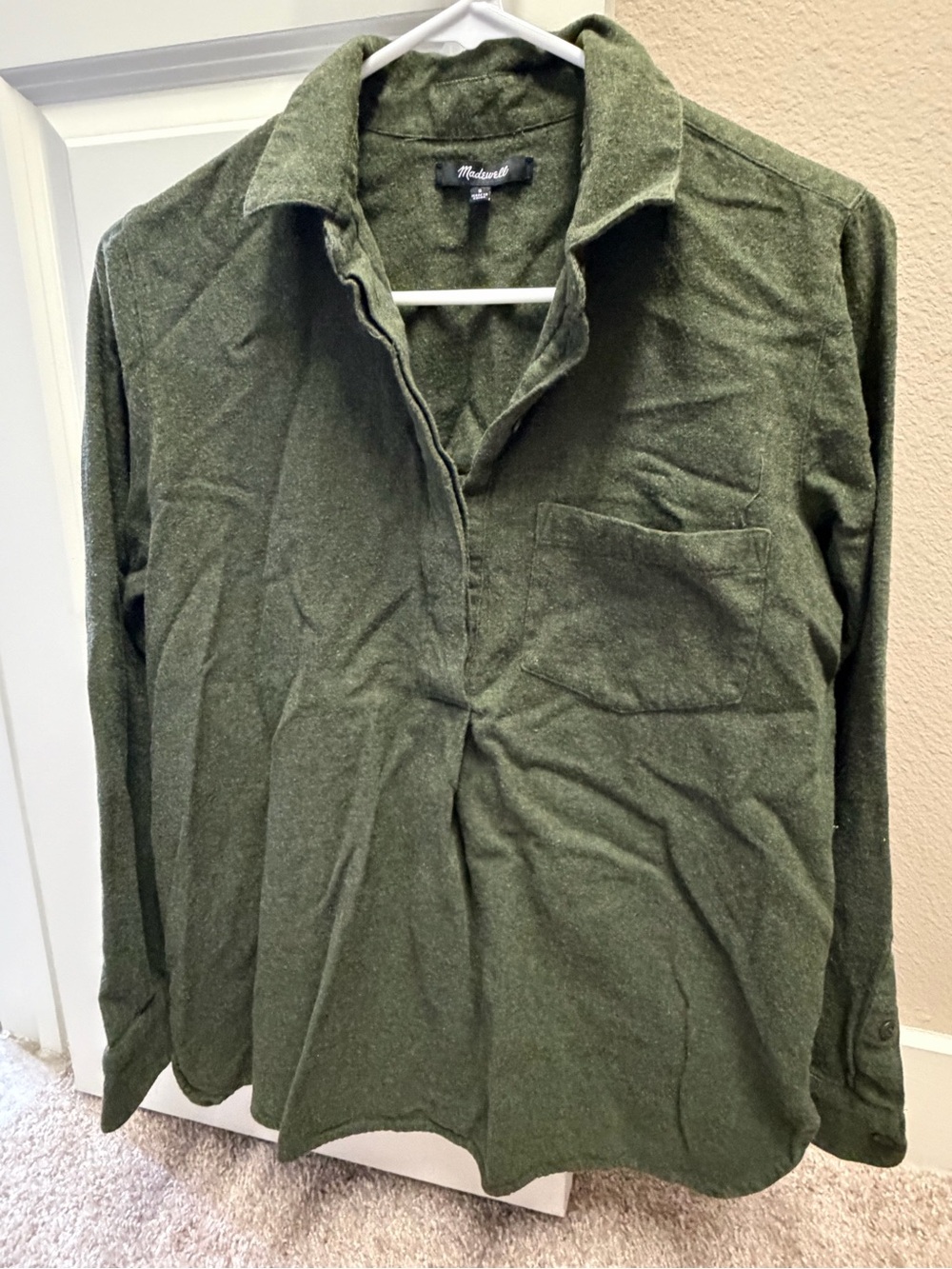 Madewell Olive Green Pullover Shirt with Chest Pocket